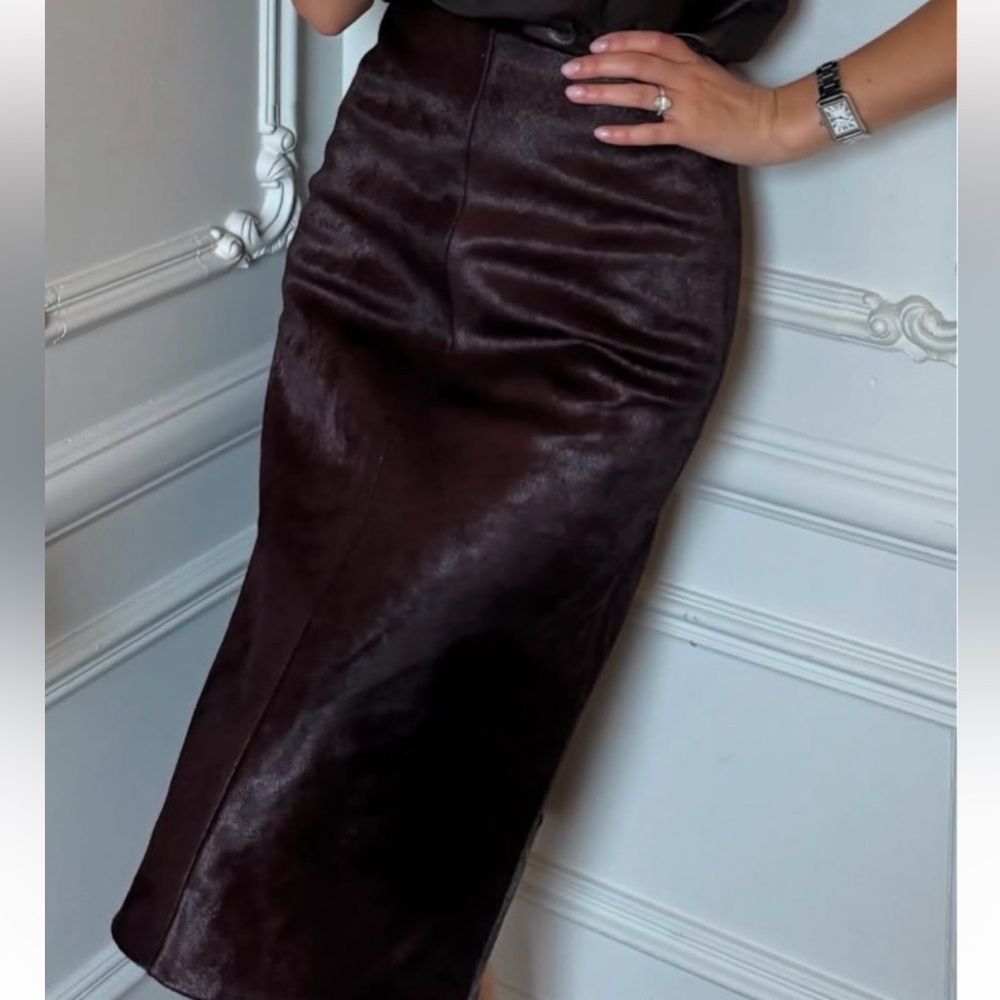 Centre piece Jett calf hair skirt burgundy